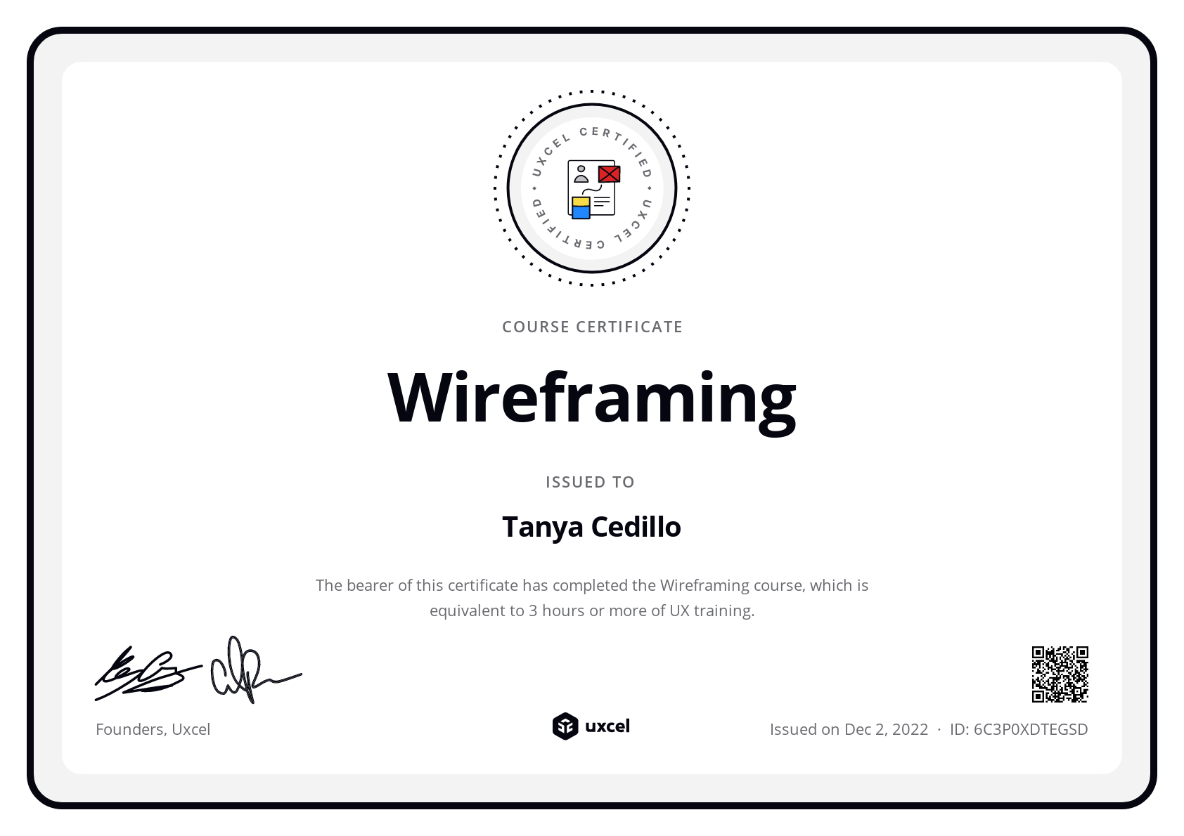 Tanya Cedillo's certificate